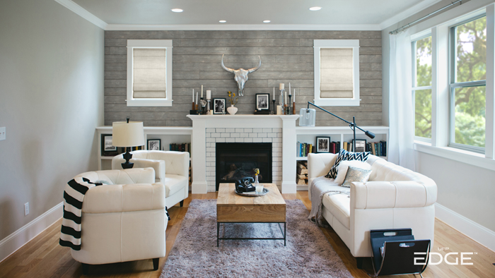 Rustic Gray Living Room with fireplace