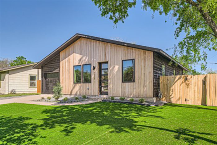 Modern home with thermally modified wood cladding