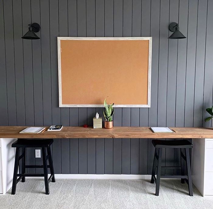 Homework station and office with vertical dark gray shiplap